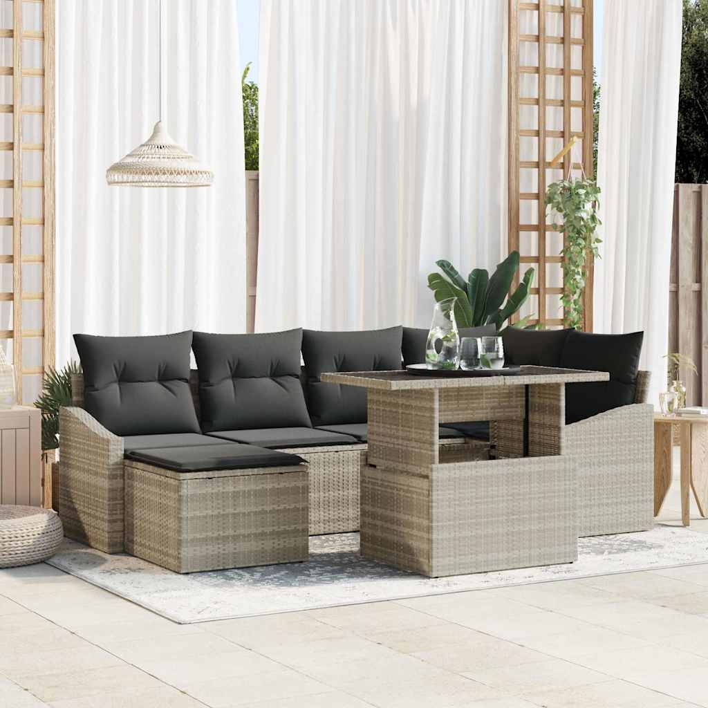 Garten-Sofa-Set mit Kissen mit Speicher 7 pcs Schwarz und Creme