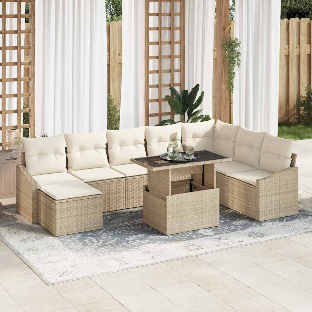 Garten-Sofa-Set mit Kissen mit Speicher 9 pcs Schwarz und Creme