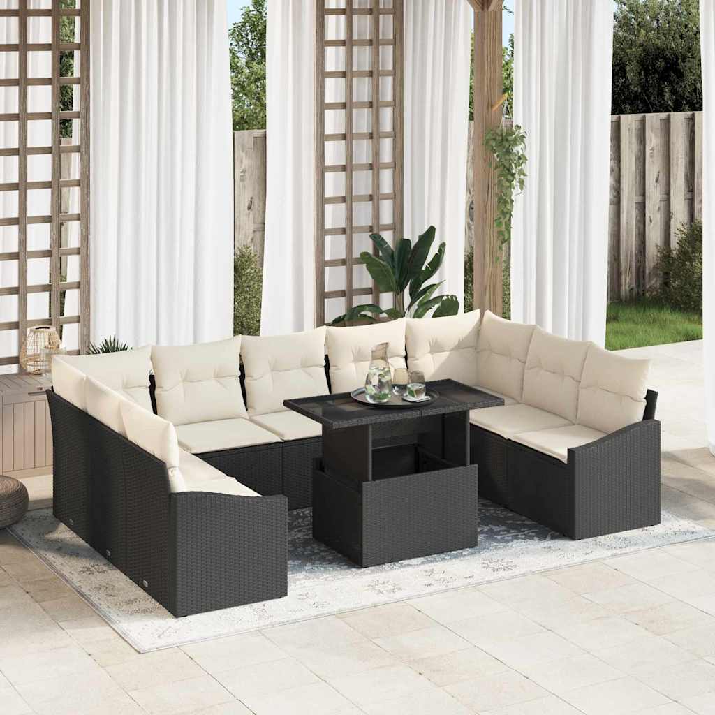 Garten-Sofa-Set mit Kissen mit Kissen 10 pcs Schwarz und Creme
