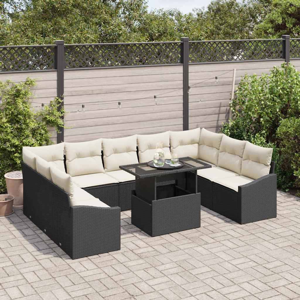 Garten-Sofa-Set mit Kissen mit Kissen 10 pcs Schwarz und Creme