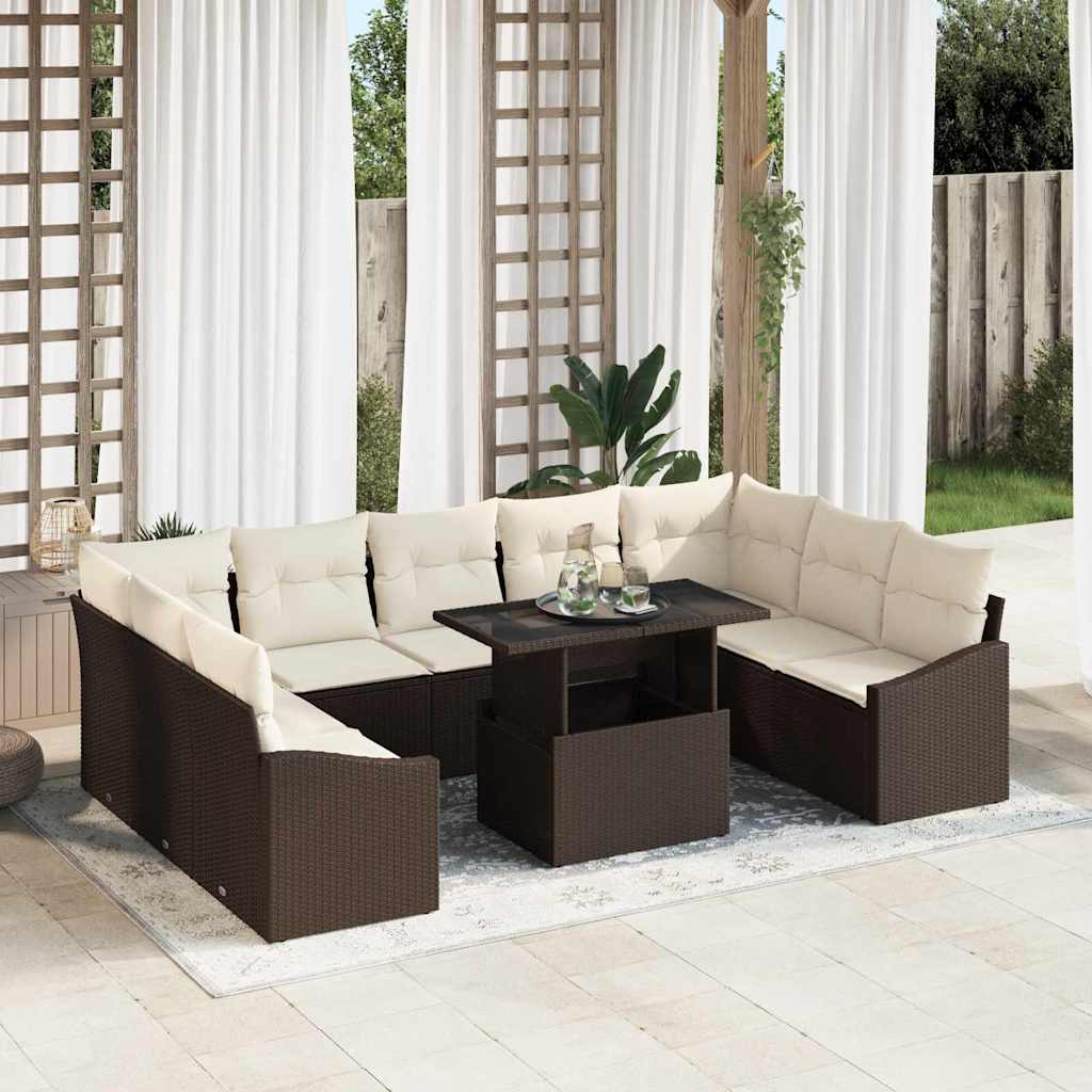 Garten-Sofa-Set mit Kissen mit Kissen 10 pcs Schwarz und Creme