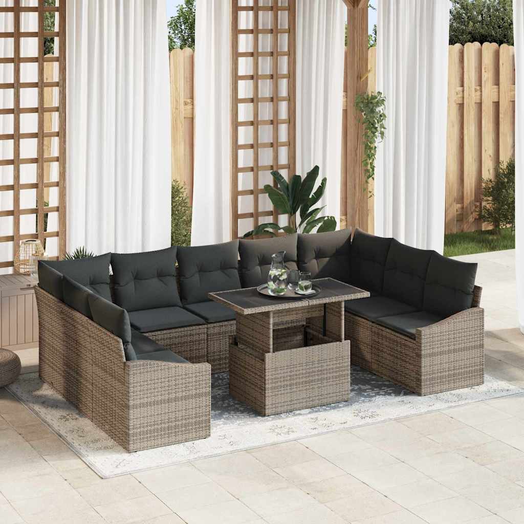 Garten-Sofa-Set mit Kissen mit Kissen 10 pcs Schwarz und Creme