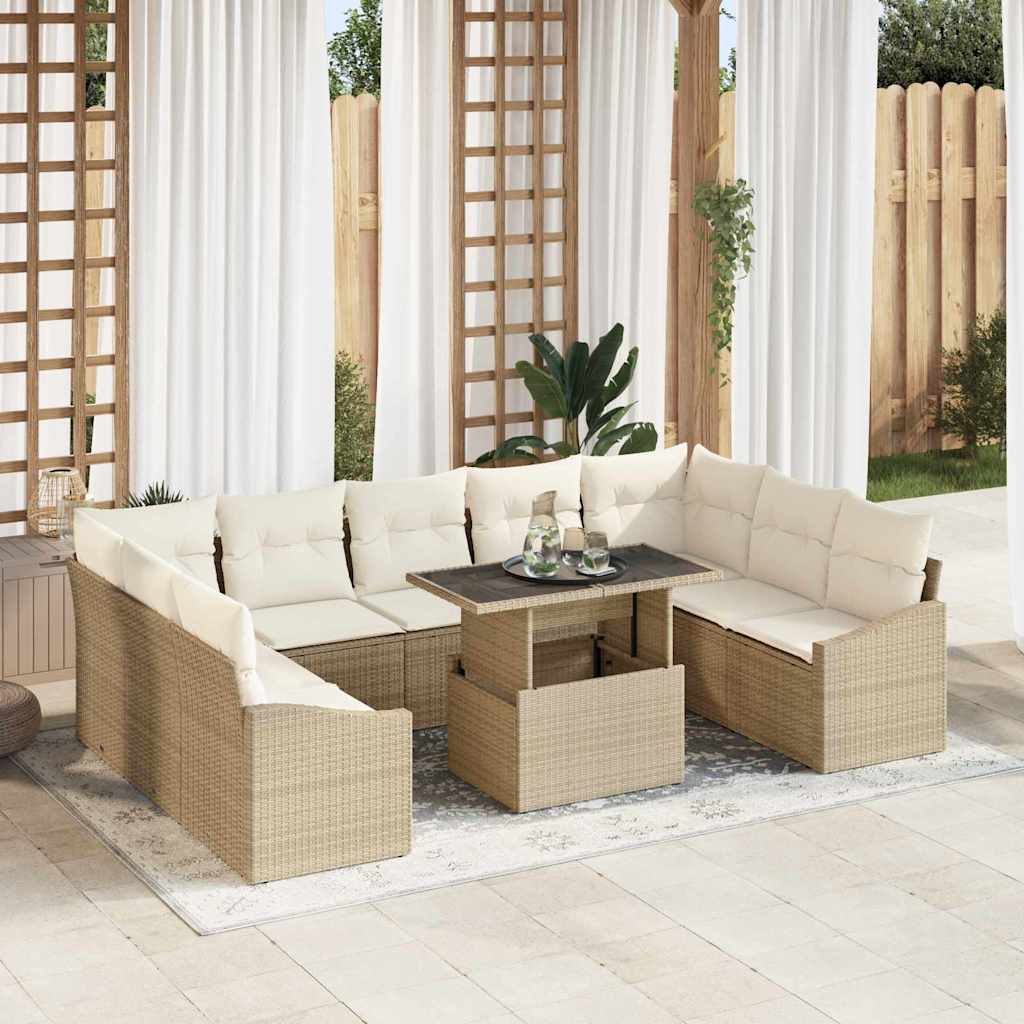 Garten-Sofa-Set mit Kissen mit Kissen 10 pcs Schwarz und Creme
