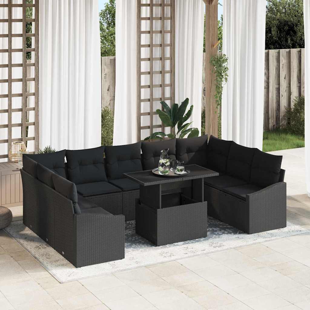 Garten-Sofa-Set mit Kissen mit Kissen 10 pcs Schwarz und Creme