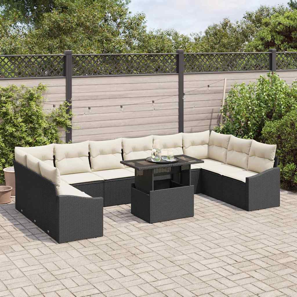 Garten-Sofa-Set mit Kissen mit Kissen 11 pcs Schwarz und Creme