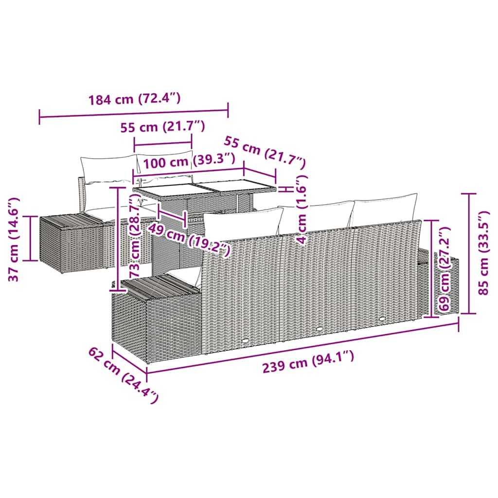 Garten-Sofa-Set mit Kissen mit Speicher 6 pcs Schwarz und Creme