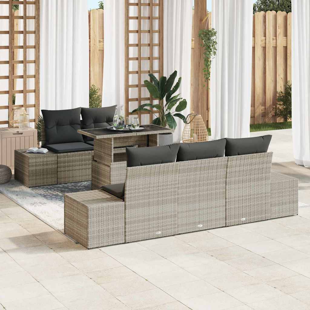 Garten-Sofa-Set mit Kissen mit Speicher 6 pcs Schwarz und Creme