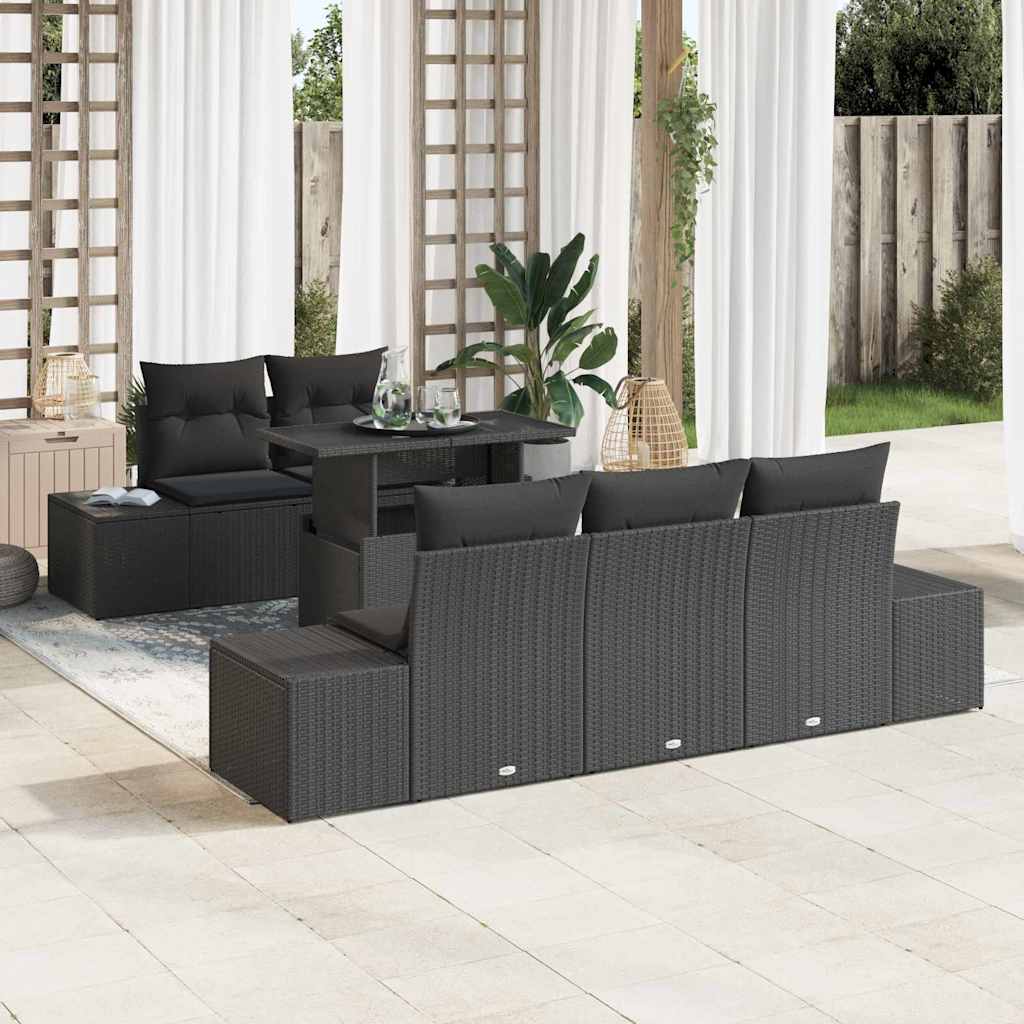 Garten-Sofa-Set mit Kissen mit Speicher 6 pcs Schwarz und Creme