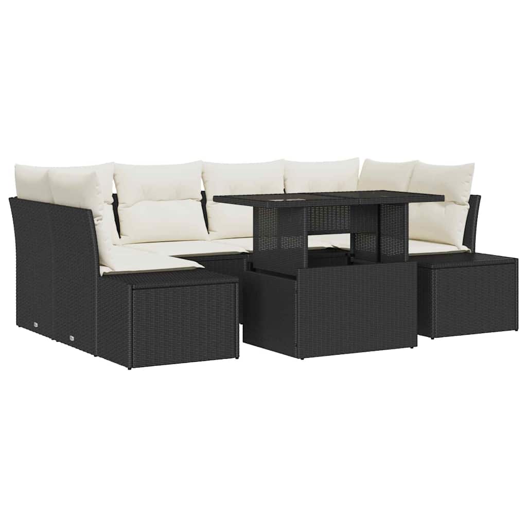 vidaXL Garten-Sofa-Set mit Kissen 7 pcs Schwarz und Creme