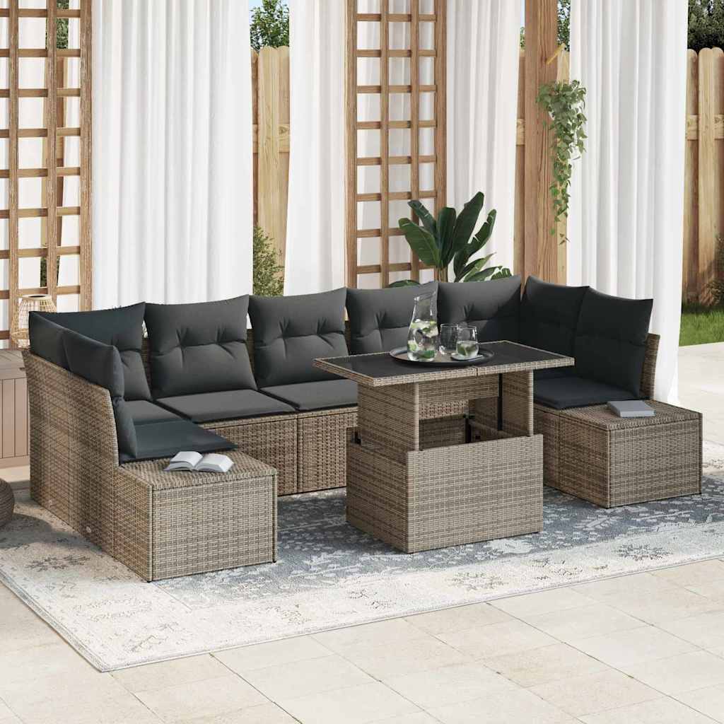 Garten-Sofa-Set mit Kissen 8 pcs Schwarz und Creme
