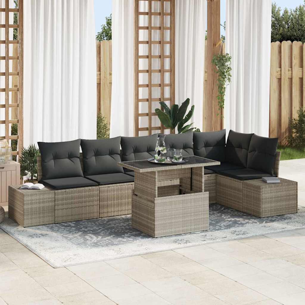 Gartensofa-set mit Kissen 7 pcs Schwarz Poly-Rattan