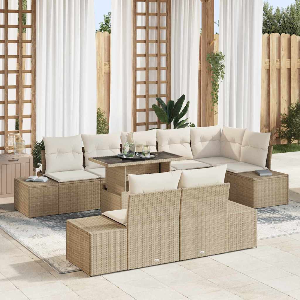 Garten-Sofa-Set mit Speicher 9 pcs Schwarz Poly Rattan