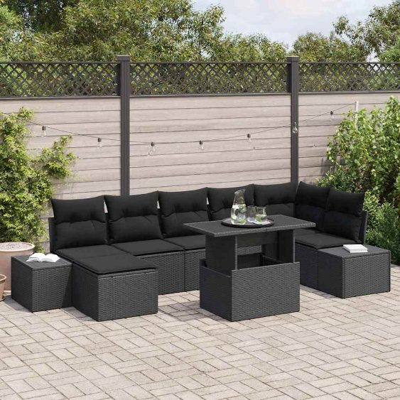 Garten-Sofa-Set mit Speicher 8 pcs Schwarz Poly Rattan