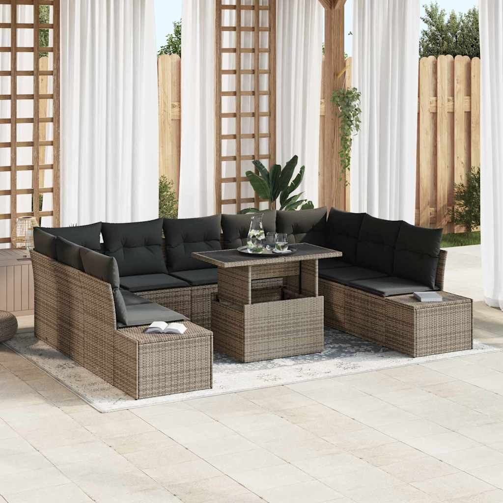 Garten-Sofa-Set mit Speicher 10 pcs Schwarz Poly Rattan