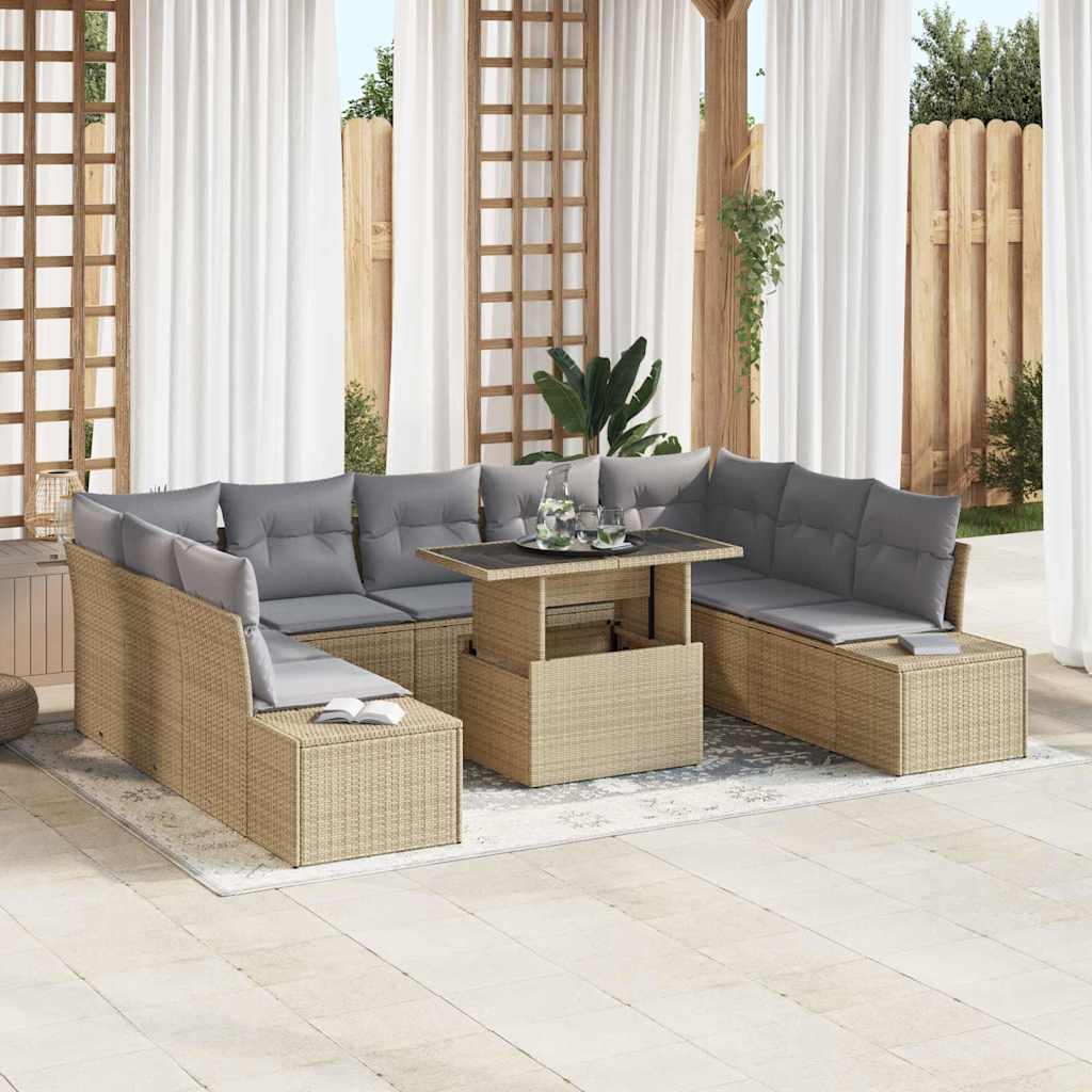 Garten-Sofa-Set mit Speicher 10 pcs Schwarz Poly Rattan