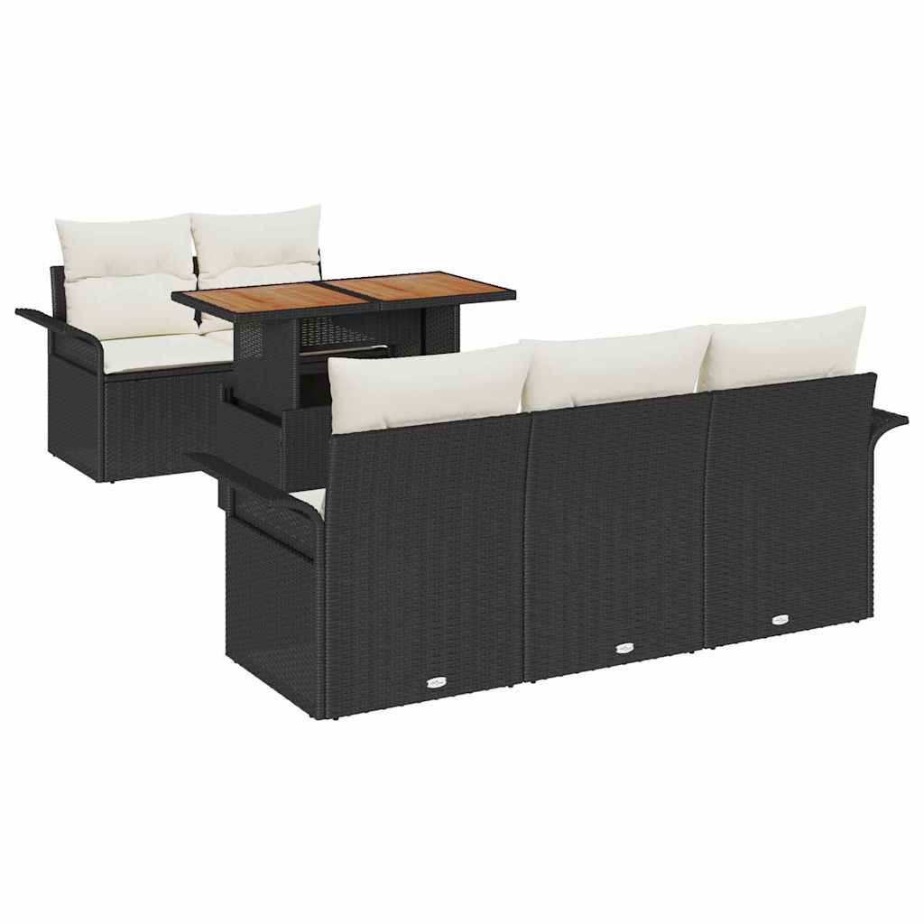 Garten-Sofa-Set mit Speicher 6 pcs Schwarz Poly Rattan