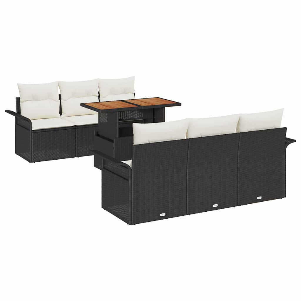 Garten-Sofa-Set mit Speicher 7 pcs Schwarz Poly Rattan