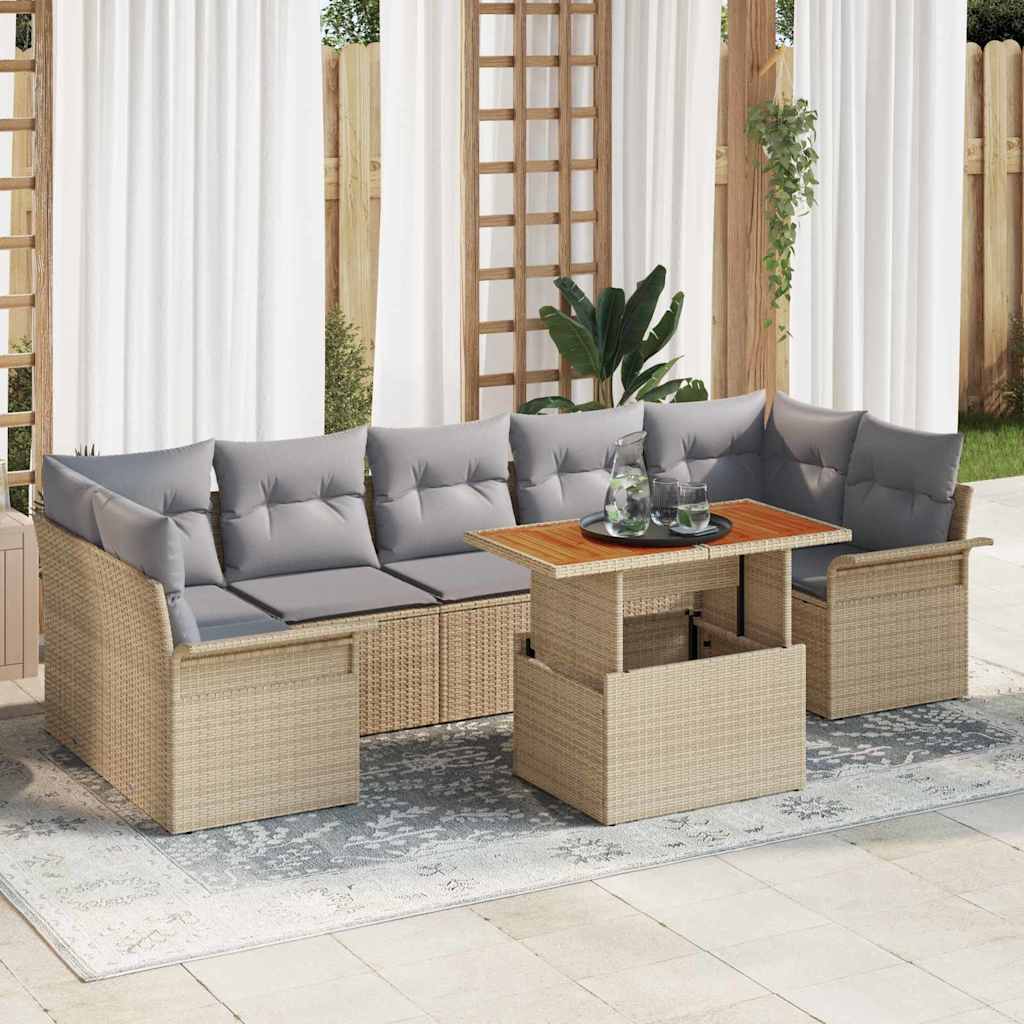 Garten-Sofa-Set mit Speicher 8 pcs Schwarz Poly Rattan