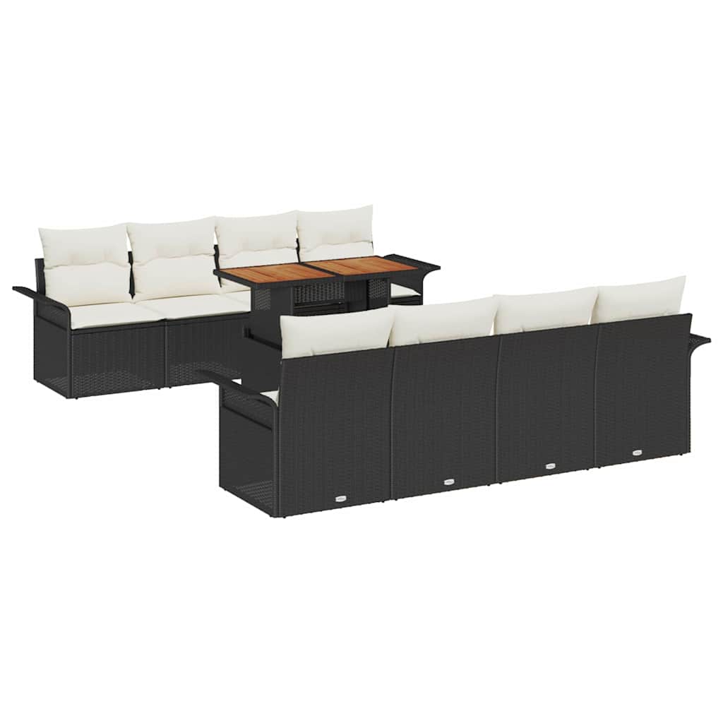 Garten-Sofa-Set mit Speicher 9 pcs Schwarz Poly Rattan