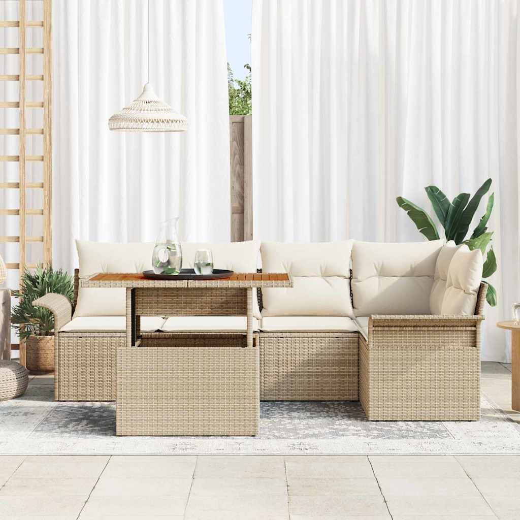 Garten-Sofa-Set mit Speicher 6 pcs Schwarz Poly Rattan