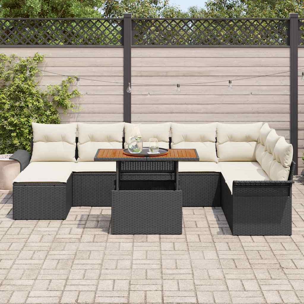 Garten-Sofa-Set mit Speicher 9 pcs Schwarz Poly Rattan