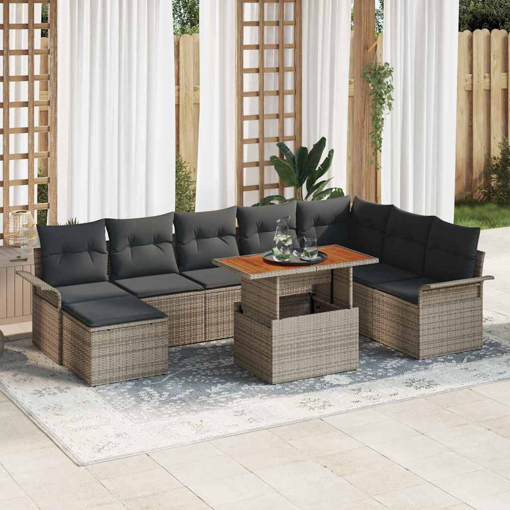 Garten-Sofa-Set mit Speicher 9 pcs Schwarz Poly Rattan