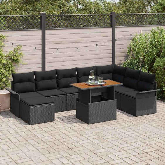 Garten-Sofa-Set mit Speicher 9 pcs Schwarz Poly Rattan