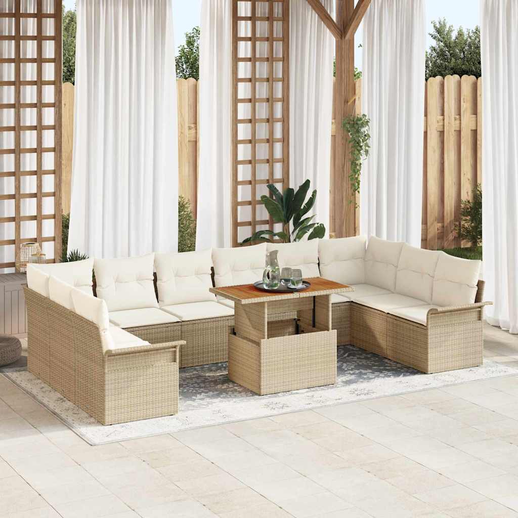 Garten-Sofa-Set mit Speicher 11 pcs Schwarz Poly Rattan