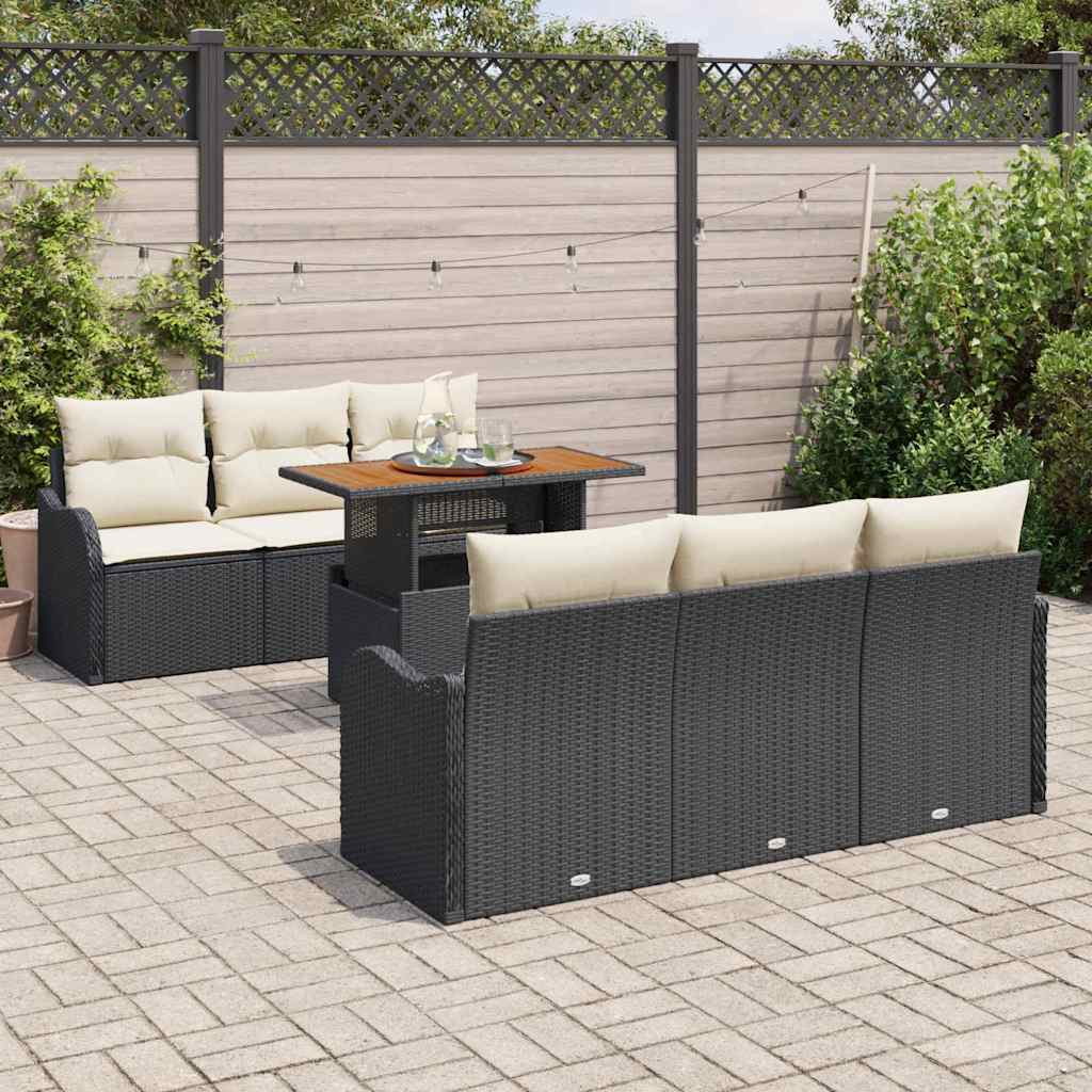 Garten-Sofa-Set mit Speicher 7 pcs Schwarz Poly Rattan