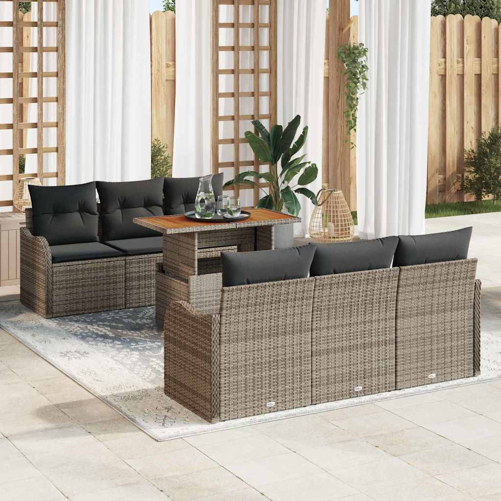 Garten-Sofa-Set mit Speicher 7 pcs Schwarz Poly Rattan