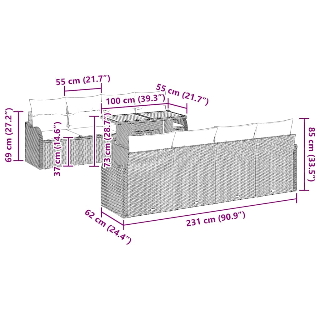 Garten-Sofa-Set mit Speicher 9 pcs Schwarz Poly Rattan