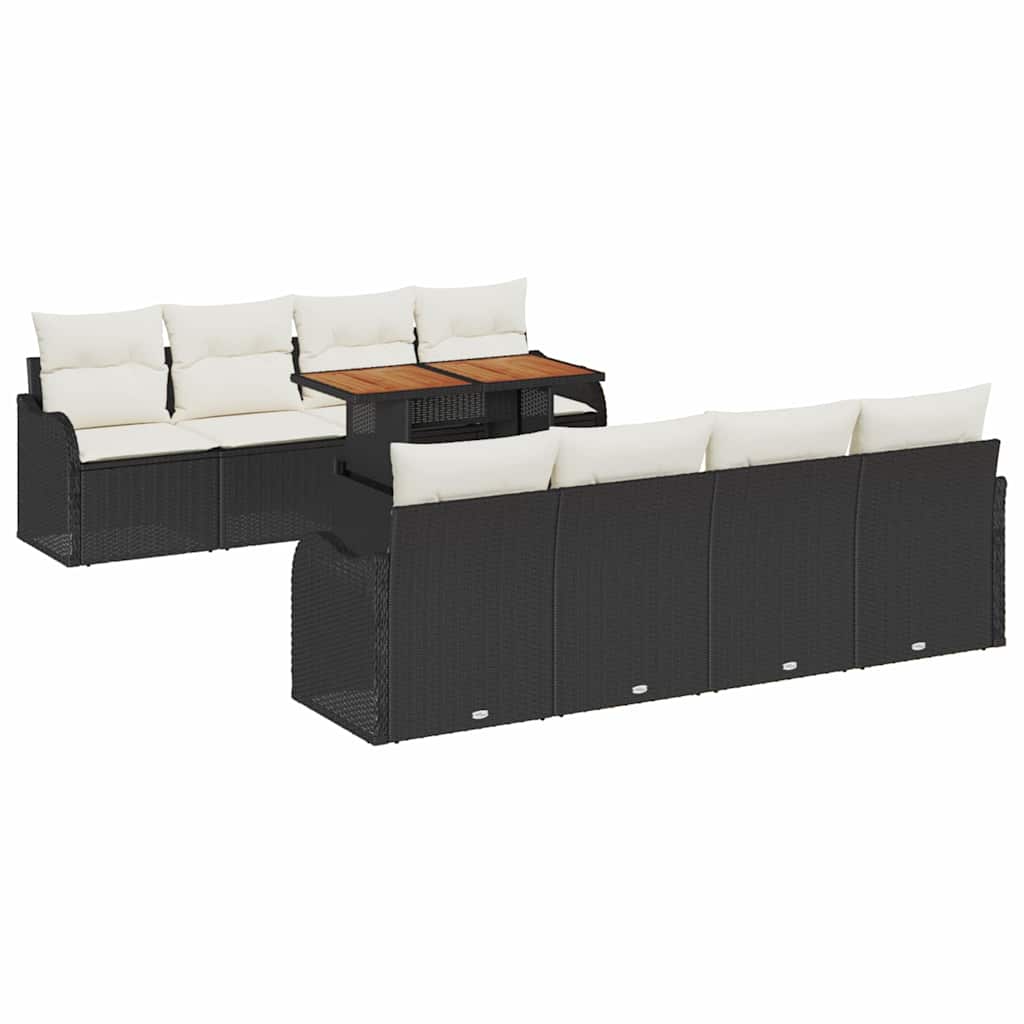 Garten-Sofa-Set mit Speicher 9 pcs Schwarz Poly Rattan