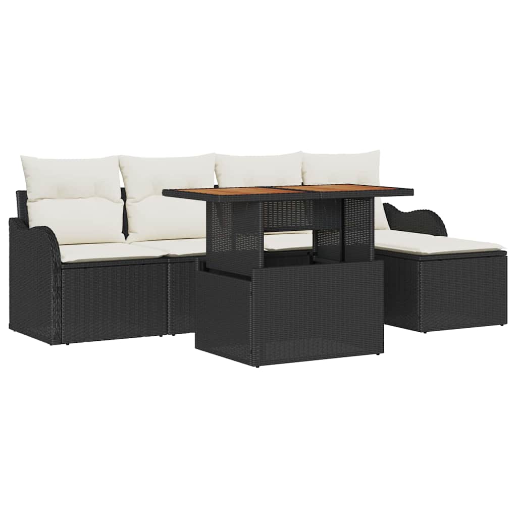 Garten-Sofa-Set mit Speicher 6 pcs Schwarz Poly Rattan