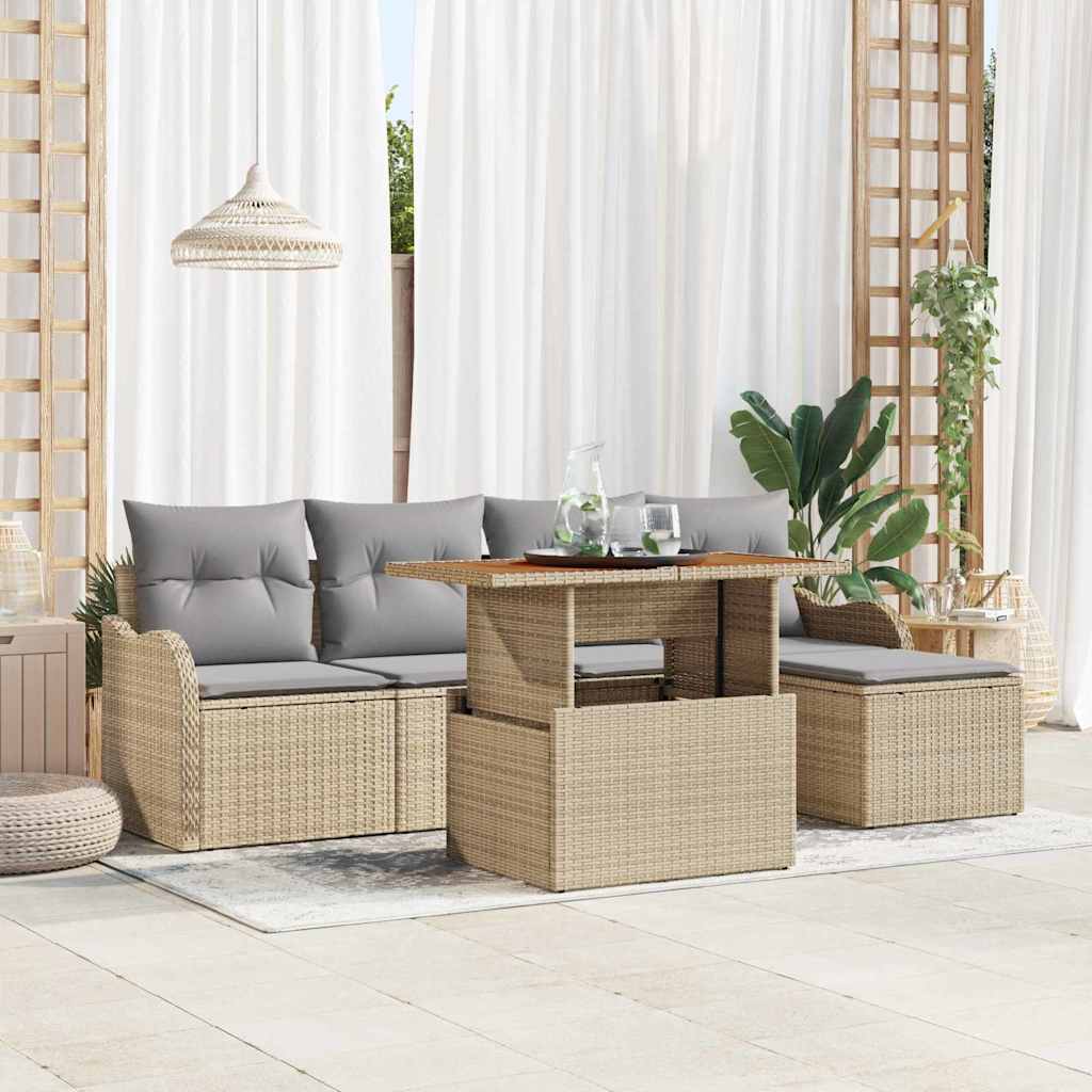 Garten-Sofa-Set mit Speicher 6 pcs Schwarz Poly Rattan