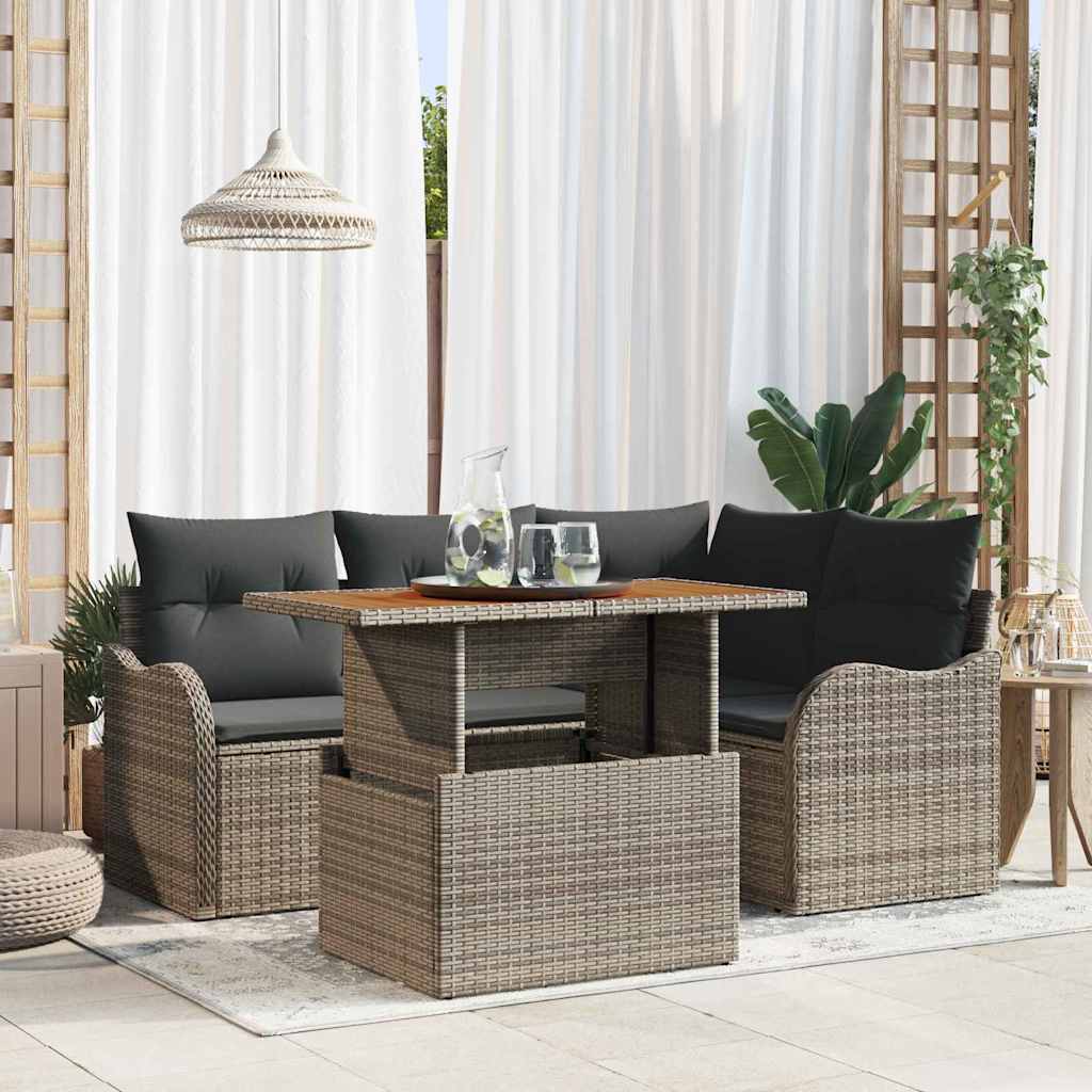 Garten-Sofa-Set mit Speicher 5 pcs Schwarz Poly Rattan