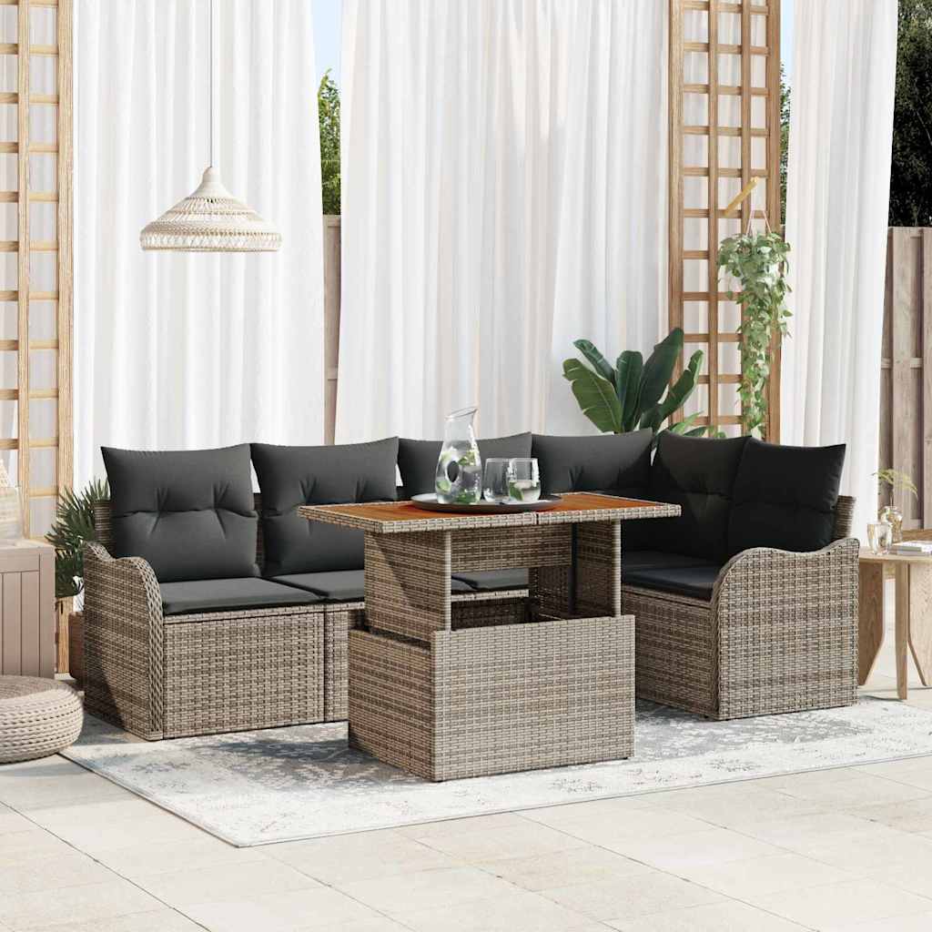 Garten-Sofa-Set mit Speicher 6 pcs Schwarz Poly Rattan
