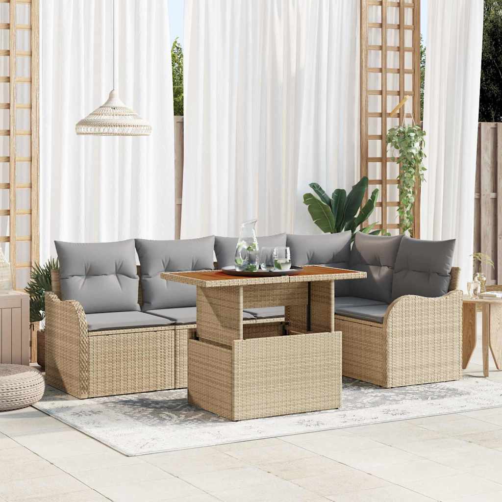Garten-Sofa-Set mit Speicher 6 pcs Schwarz Poly Rattan