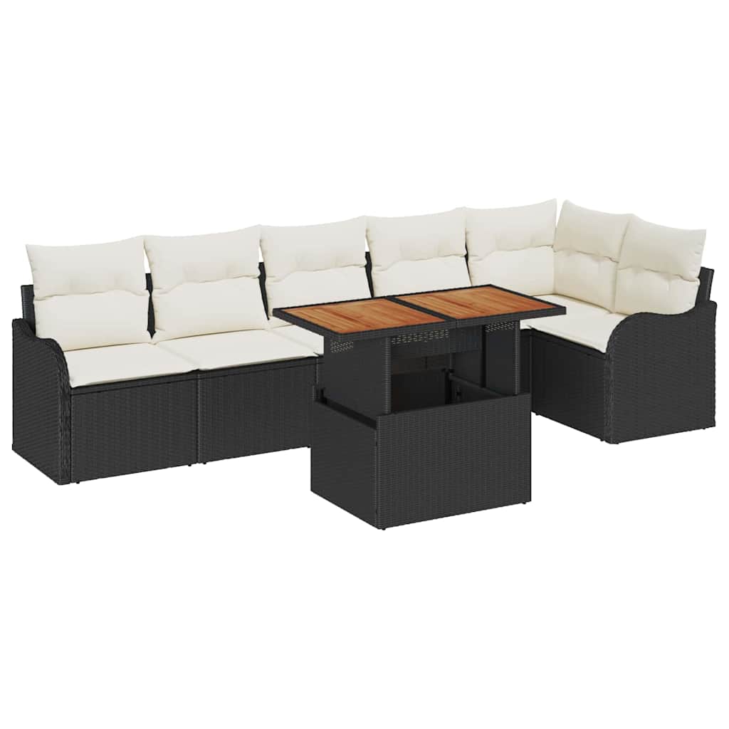 Garten-Sofa-Set mit Speicher 7 pcs Schwarz Poly Rattan