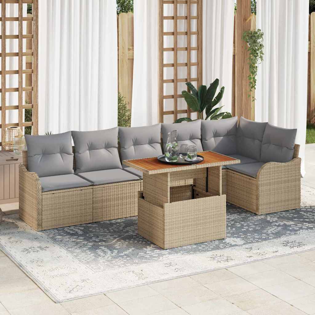 Garten-Sofa-Set mit Speicher 7 pcs Schwarz Poly Rattan