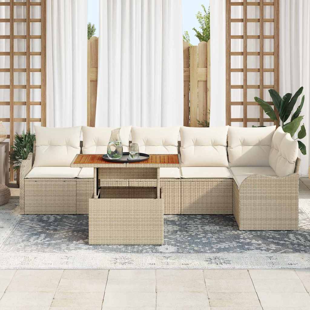 Garten-Sofa-Set mit Speicher 7 pcs Schwarz Poly Rattan