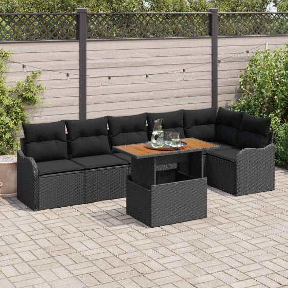 Garten-Sofa-Set mit Speicher 7 pcs Schwarz Poly Rattan