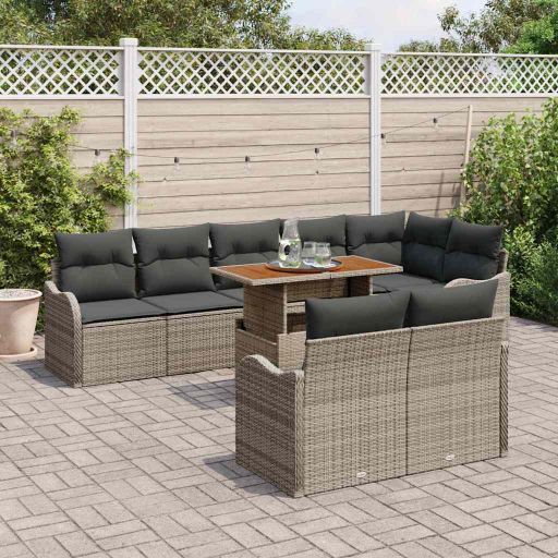 Garten-Sofa-Set mit Speicher 9 pcs Schwarz Poly Rattan