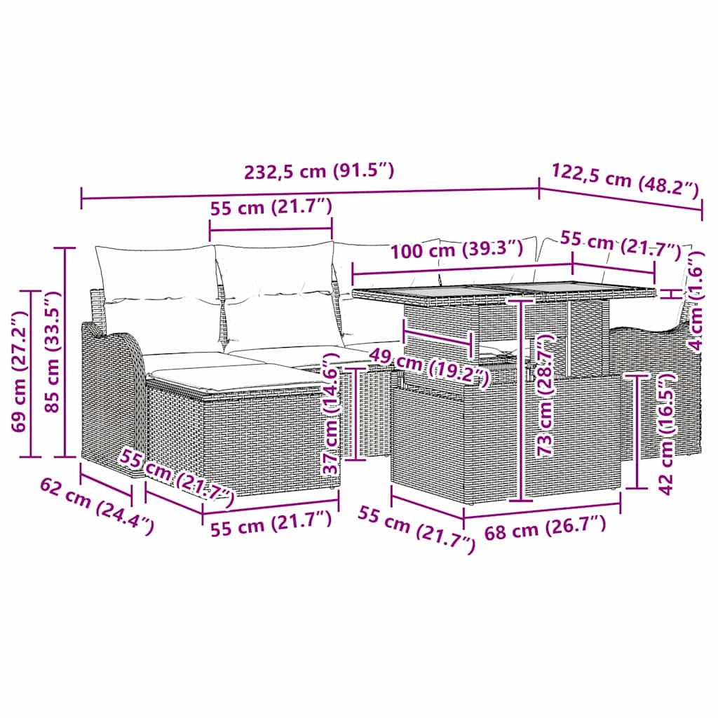 Garten-Sofa-Set mit Speicher 7 pcs Schwarz Poly Rattan