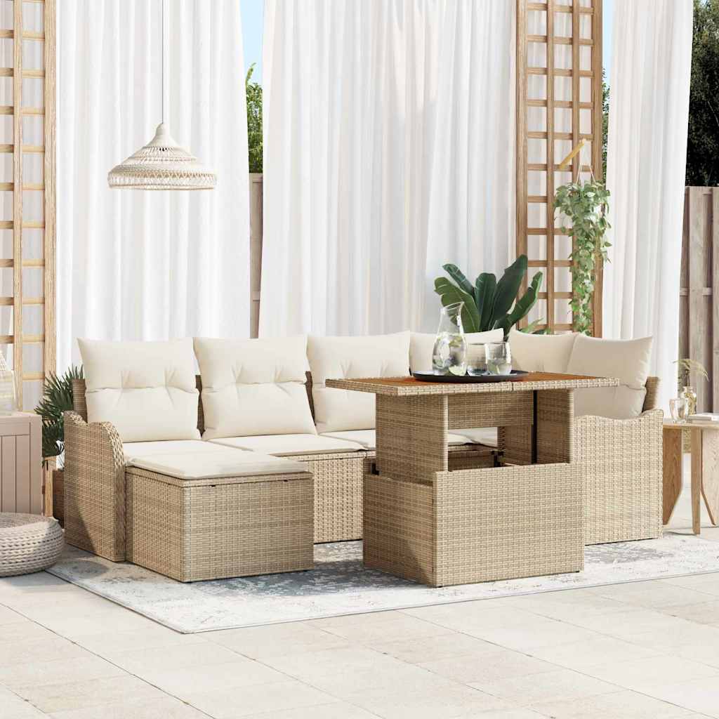 Garten-Sofa-Set mit Speicher 7 pcs Schwarz Poly Rattan
