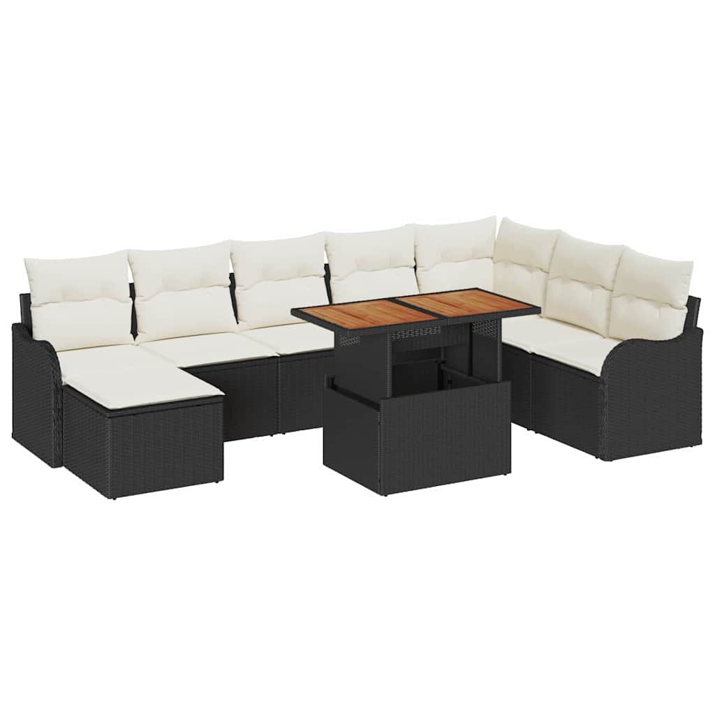 Garten-Sofa-Set mit Speicher 9 pcs Schwarz Poly Rattan