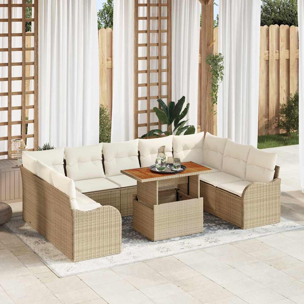 Garten-Sofa-Set mit Speicher 10 pcs Schwarz Poly Rattan