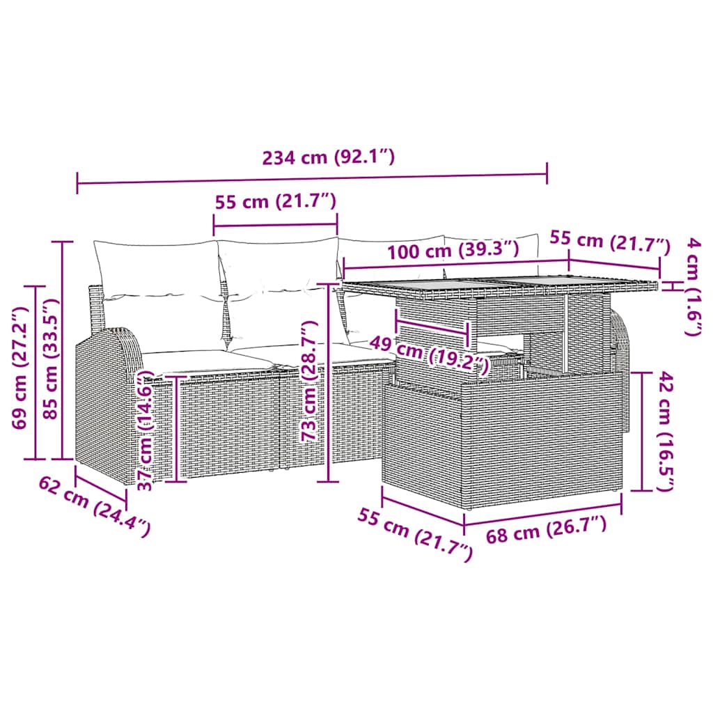 Garten-Sofa-Set mit Speicher 5 pcs Schwarz Poly Rattan