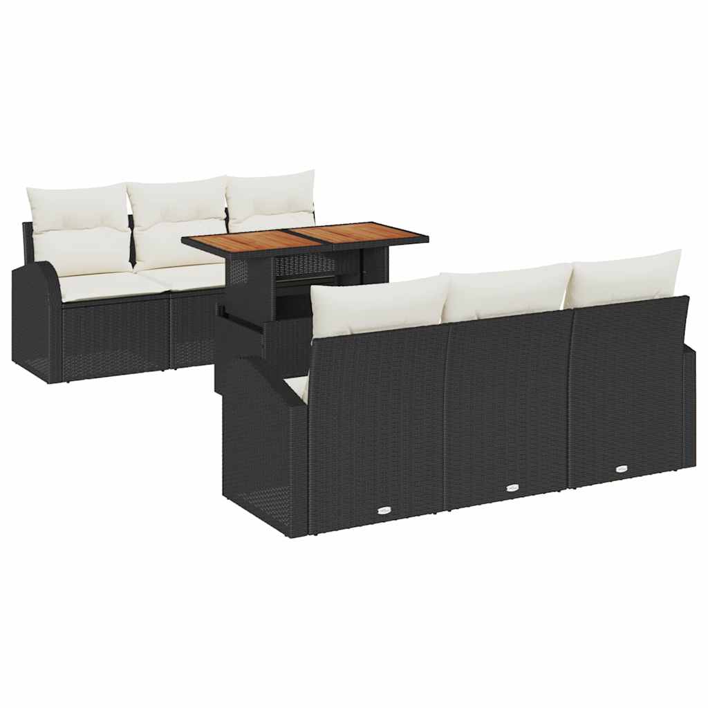 Garten-Sofa-Set mit Speicher 7 pcs Schwarz Poly Rattan