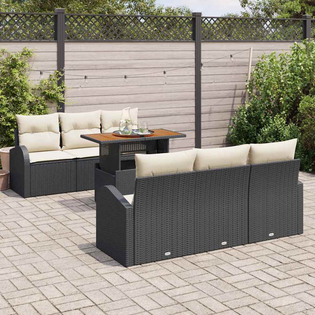 Garten-Sofa-Set mit Speicher 7 pcs Schwarz Poly Rattan