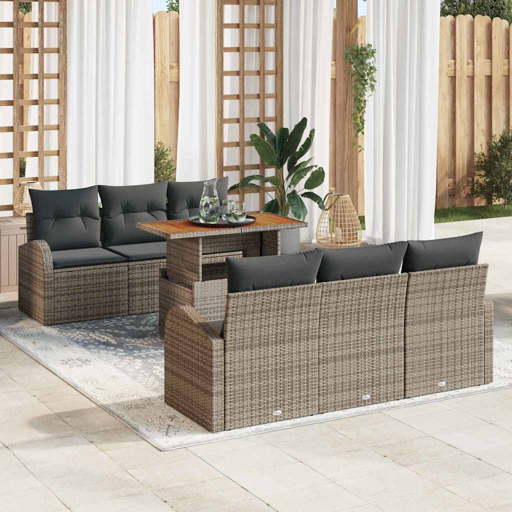 Garten-Sofa-Set mit Speicher 7 pcs Schwarz Poly Rattan